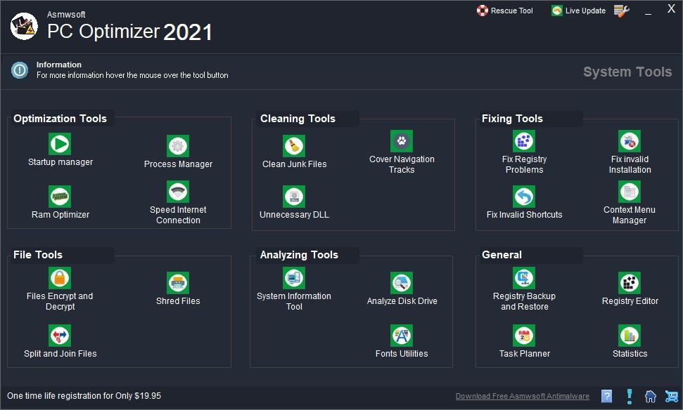 Asmwsoft PC Optimizer下载,内存优化,内存清理,c盘清理,磁盘清理,系统优化